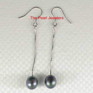 Sterling Silver Box Chain Black Pearl Earrings