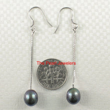 Load image into Gallery viewer, Sterling Silver Box Chain Black Pearl Earrings
