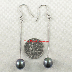 Sterling Silver Box Chain Black Pearl Earrings