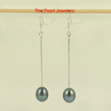 Load image into Gallery viewer, Sterling Silver Box Chain Black Pearl Earrings