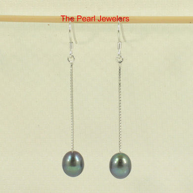 Sterling Silver Box Chain Black Pearl Earrings