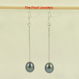 Sterling Silver Box Chain Black Pearl Earrings