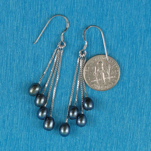 Sterling Silver Box Chain Hook Black Pearl Waterfall Earrings