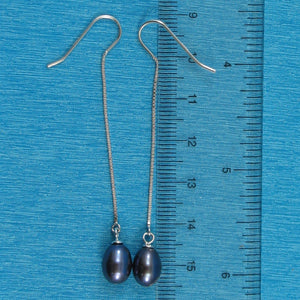 Sterling Silver Box Chain Pearl Dangle Earrings (White, Peacock, Pink)
