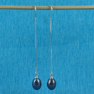 Sterling Silver Box Chain Pearl Dangle Earrings (White, Peacock, Pink)