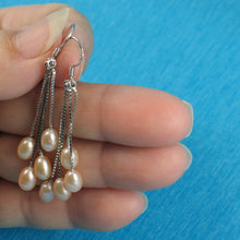 Load image into Gallery viewer, Sterling Silver Box Chain Hook Pink Pearl Waterfall Earrings