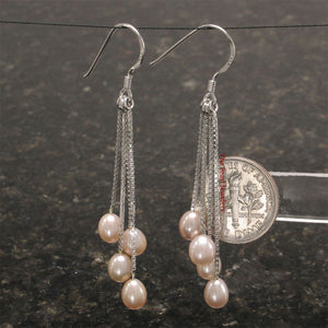Sterling Silver Box Chain Hook Pink Pearl Waterfall Earrings