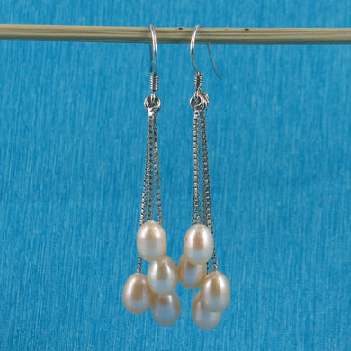 Sterling Silver Box Chain Hook Pink Pearl Waterfall Earrings