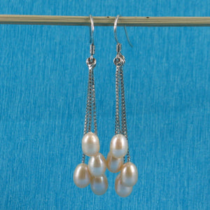 Sterling Silver Box Chain Hook Pink Pearl Waterfall Earrings
