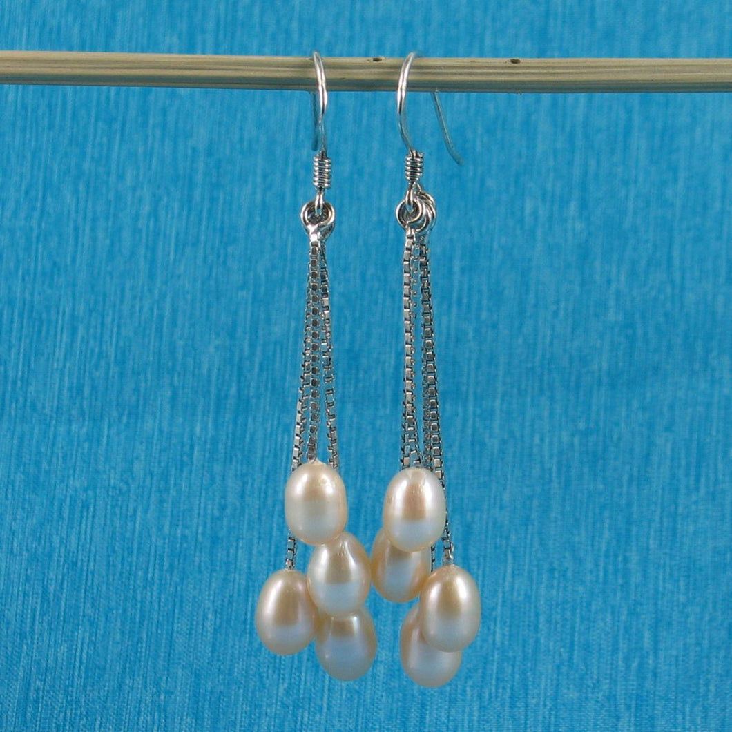 Sterling Silver Box Chain Hook Pink Pearl Waterfall Earrings