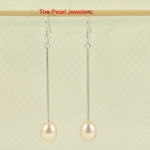 Sterling Silver Box Chain Pearl Dangle Earrings (White, Peacock, Pink)
