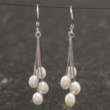 Load image into Gallery viewer, Sterling Silver Box Chain Hook White Pearl Waterfall Earrings