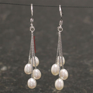 Sterling Silver Box Chain Hook White Pearl Waterfall Earrings