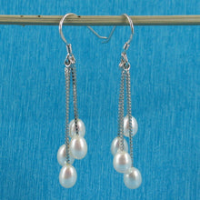 Load image into Gallery viewer, Sterling Silver Box Chain Hook White Pearl Waterfall Earrings