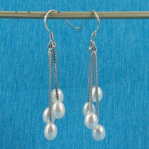 Sterling Silver Box Chain Hook White Pearl Waterfall Earrings