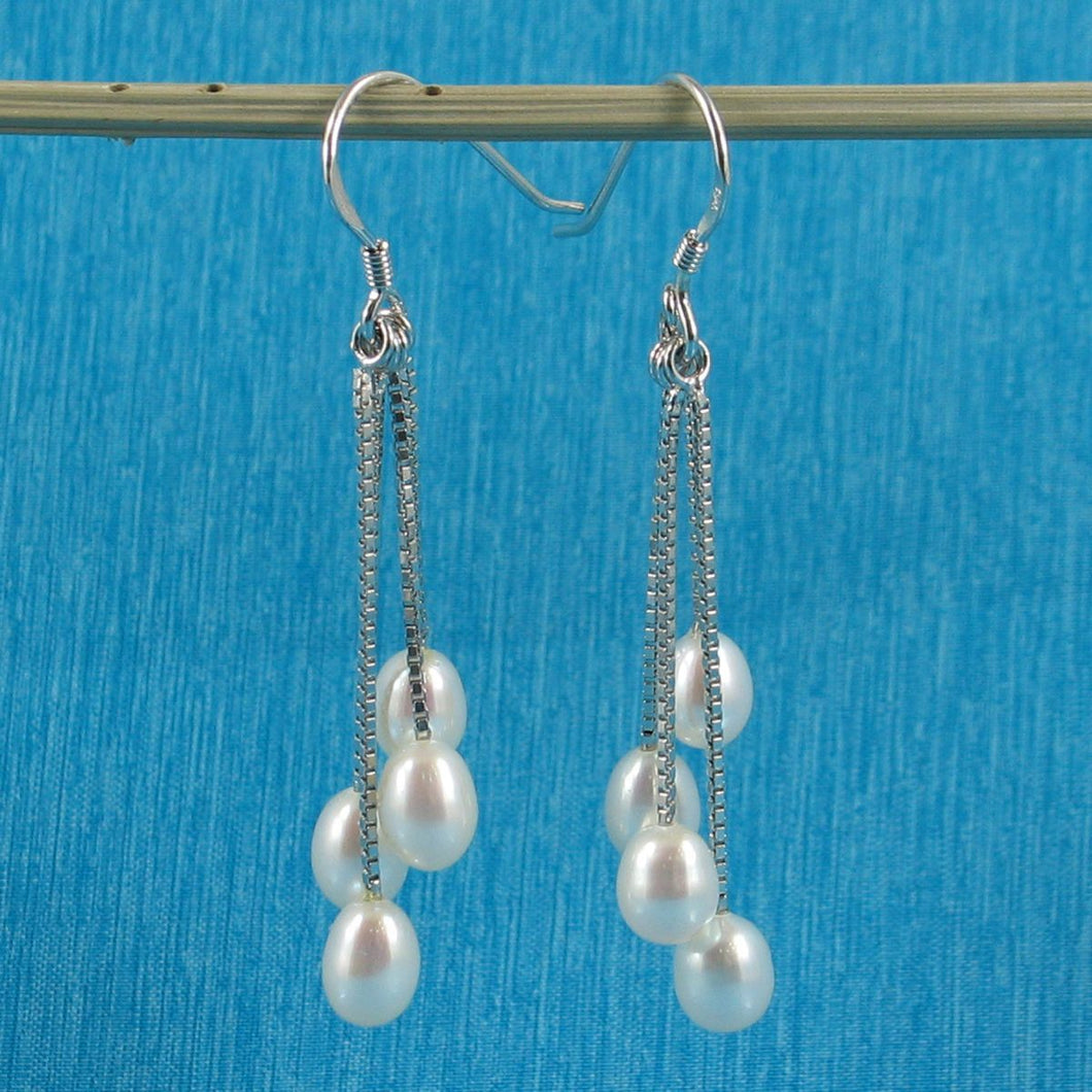 Sterling Silver Box Chain Hook White Pearl Waterfall Earrings