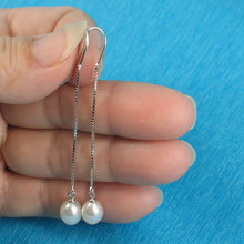 Load image into Gallery viewer, Sterling Silver Box Chain Hook White Pearl Dangle Earrings