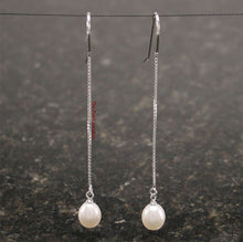 Load image into Gallery viewer, Sterling Silver Box Chain Hook White Pearl Dangle Earrings