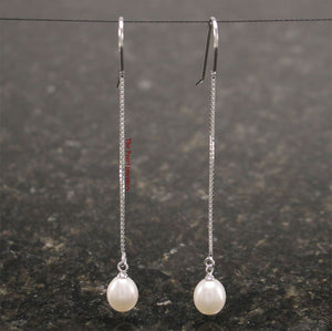 Sterling Silver Box Chain Hook White Pearl Dangle Earrings