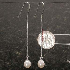 Sterling Silver Box Chain Hook White Pearl Dangle Earrings