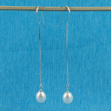 Load image into Gallery viewer, Sterling Silver Box Chain Hook White Pearl Dangle Earrings