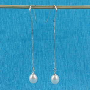 Sterling Silver Box Chain Hook White Pearl Dangle Earrings