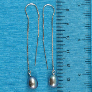 Sterling Silver Threader Black Pearl Drop Earrings