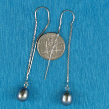 Load image into Gallery viewer, Sterling Silver Threader Black Pearl Drop Earrings