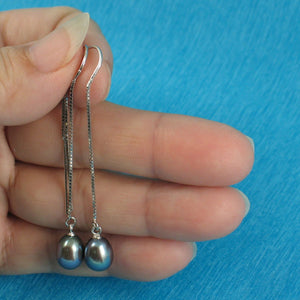 Sterling Silver Threader Black Pearl Drop Earrings