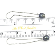 Load image into Gallery viewer, Sterling Silver Threader Black Pearl Drop Earrings
