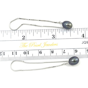 Sterling Silver Threader Black Pearl Drop Earrings