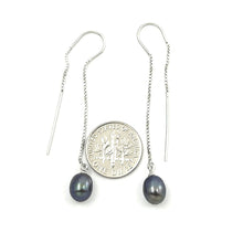 Load image into Gallery viewer, Sterling Silver Box Chain Pearl Threader Earrings (Multiple Colors)