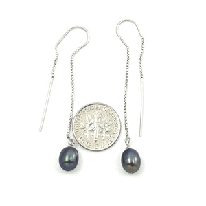 Sterling Silver Box Chain Pearl Threader Earrings (Multiple Colors)
