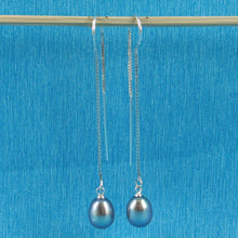 Load image into Gallery viewer, Sterling Silver Threader Black Pearl Drop Earrings