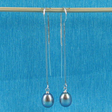 Sterling Silver Threader Black Pearl Drop Earrings