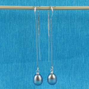 Sterling Silver Threader Black Pearl Drop Earrings