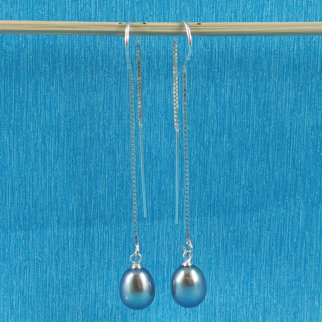 Sterling Silver Threader Black Pearl Drop Earrings