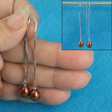 Load image into Gallery viewer, Sterling Silver Box Chain Threader Chocolate Pearl Earrings