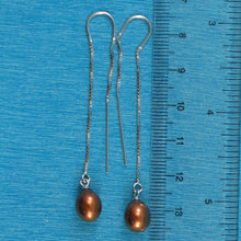 Load image into Gallery viewer, Sterling Silver Box Chain Threader Chocolate Pearl Earrings