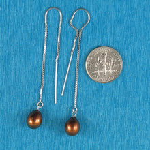 Load image into Gallery viewer, Sterling Silver Box Chain Threader Chocolate Pearl Earrings