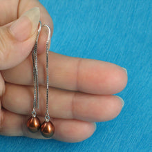 Load image into Gallery viewer, Sterling Silver Box Chain Threader Chocolate Pearl Earrings