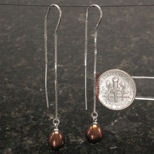 Load image into Gallery viewer, Sterling Silver Box Chain Threader Chocolate Pearl Earrings