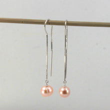 Load image into Gallery viewer, Sterling Silver Box Chain Threader Pink Pearl Earrings