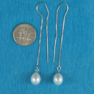 Sterling Silver Threader White Pearl Drop Earrings