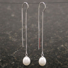 Load image into Gallery viewer, Sterling Silver Box Chain Pearl Threader Earrings (Multiple Colors)