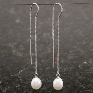 Sterling Silver Box Chain Pearl Threader Earrings (Multiple Colors)