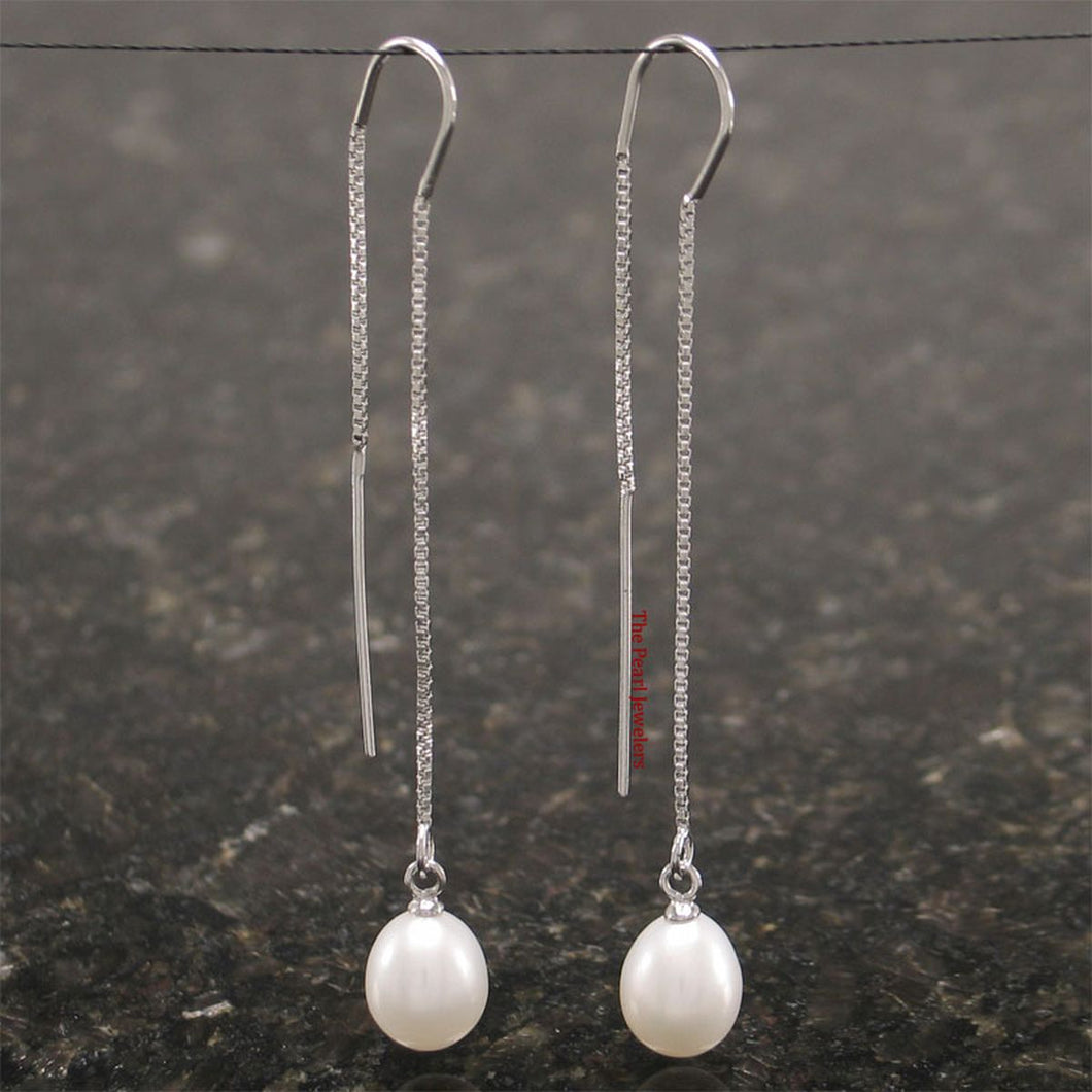 Sterling Silver Box Chain Pearl Threader Earrings (Multiple Colors)