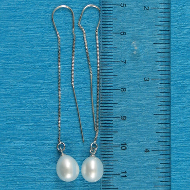 Sterling Silver Threader White Pearl Drop Earrings