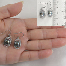 Load image into Gallery viewer, Sterling Silver Black Pearl 54 CZ Hook Earrings