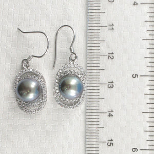 Sterling Silver Black Pearl 54 CZ Hook Earrings